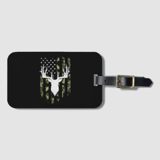 Camouflage American Flag Deer Hunting Luggage Tag