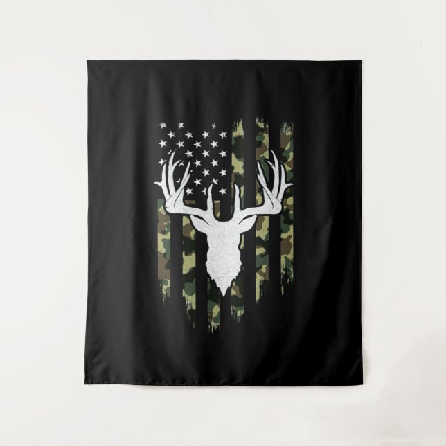 Camouflage American Flag Deer Hunting Tapestry (Front)