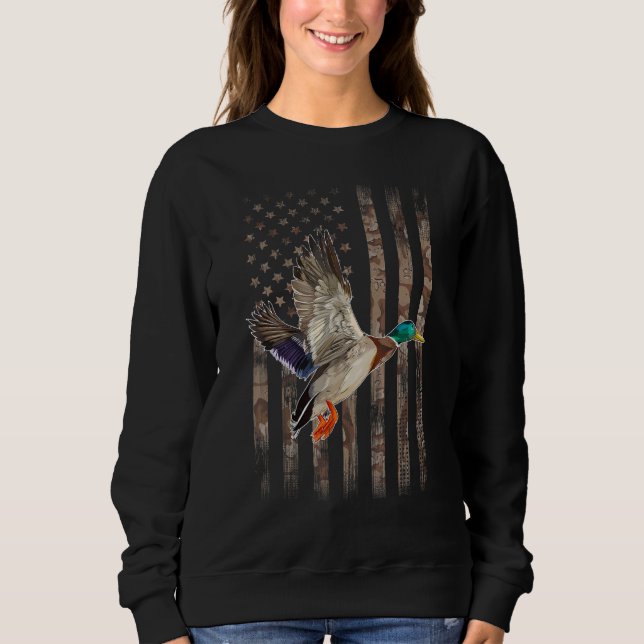 Camouflage American Flag Duck Hunting   Ducks Hunt Sweatshirt (Front)