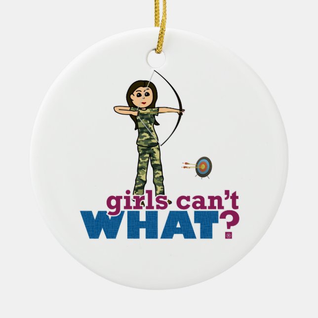 Camouflage Archery Girl - Light Ceramic Tree Decoration (Front)