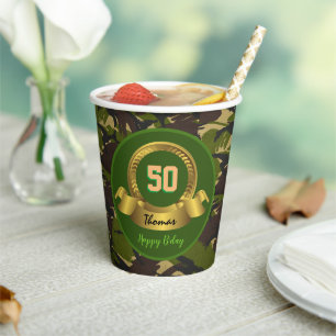 Camouflage army green 50th Birthday / hunter party Paper Cups