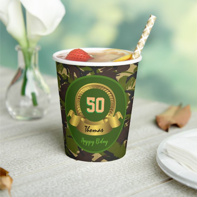 Camouflage army green 50th Birthday / hunter party Paper Cups (Insitu)