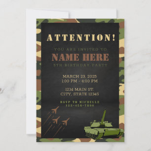Camouflage Army Green Brown Birthday Invitation