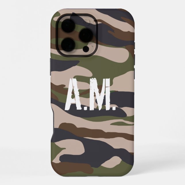 Camouflage Army Monogram Brown Green iPhone Case (Back)