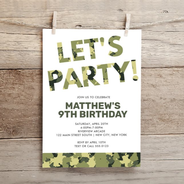 Camouflage Birthday, Let's Party Green Camo Invitation (Creator Uploaded)