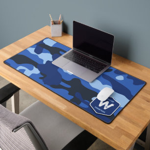 Camouflage Blue Camo Army Pattern Monogram   Desk Mat