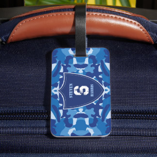 Camouflage Blue Camo Army Pattern Monogram Luggage Tag