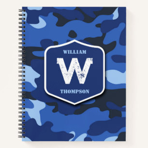 Camouflage Blue Camo Army Pattern Monogram  Notebook