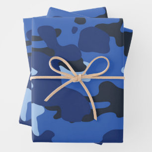 Camouflage Blue Camo Army Pattern Wrapping Paper Sheet