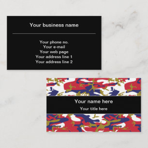 Camouflage, Blue White Red Gold, Military, Army Business Card