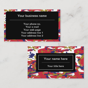 Camouflage, Blue White Red Gold, Military, Army Business Card