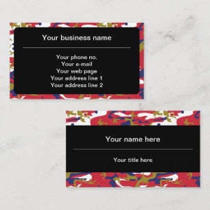 Camouflage, Blue White Red Gold, Military, Army Business Card