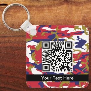 Camouflage, Blue White Red Gold, Military, Army Key Ring