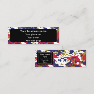Camouflage, Blue White Red Gold, Military, Army Mini Business Card