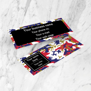 Camouflage, Blue White Red Gold, Military, Army Mini Business Card