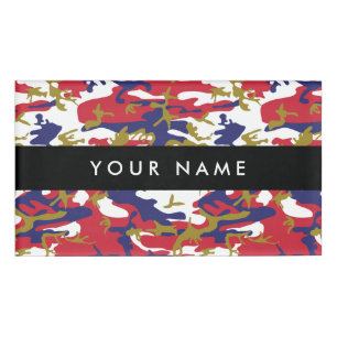 Camouflage, Blue White Red Gold, Military, Army Name Tag