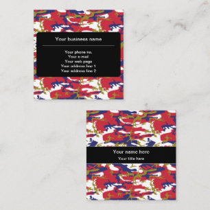 Camouflage, Blue White Red Gold, Military, Army Square Business Card