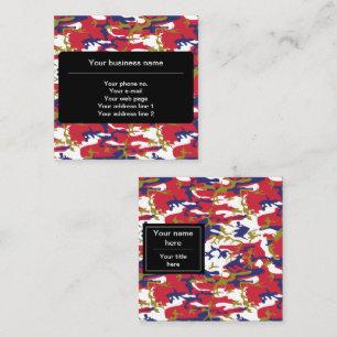 Camouflage, Blue White Red Gold, Military, Army Square Business Card
