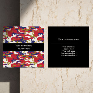 Camouflage, Blue White Red Gold, Military, Army Square Business Card