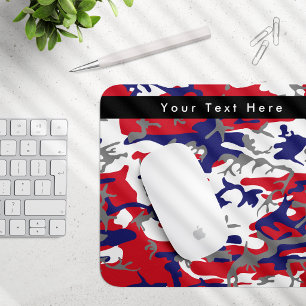 Camouflage, Blue White Red Gray, Military, Army Mouse Pad