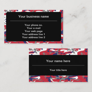 Camouflage, Blue White Red Grey, Military, Army Business Card