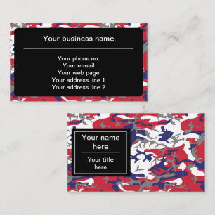 Camouflage, Blue White Red Grey, Military, Army Business Card