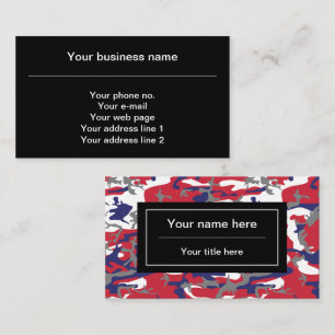 Camouflage, Blue White Red Grey, Military, Army Business Card