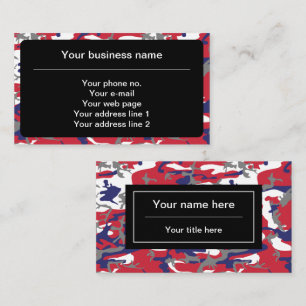 Camouflage, Blue White Red Grey, Military, Army Business Card