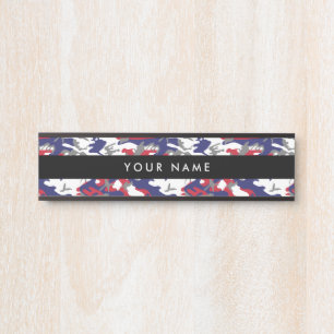 Camouflage, Blue White Red Grey, Military, Army Door Sign