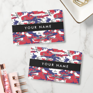 Camouflage, Blue White Red Grey, Military, Army ID Badge