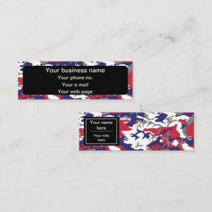 Camouflage, Blue White Red Grey, Military, Army Mini Business Card