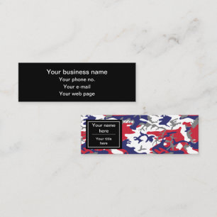 Camouflage, Blue White Red Grey, Military, Army Mini Business Card