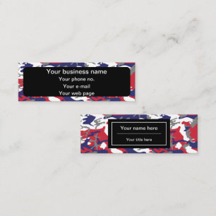 Camouflage, Blue White Red Grey, Military, Army Mini Business Card