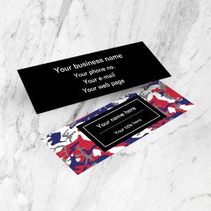 Camouflage, Blue White Red Grey, Military, Army Mini Business Card