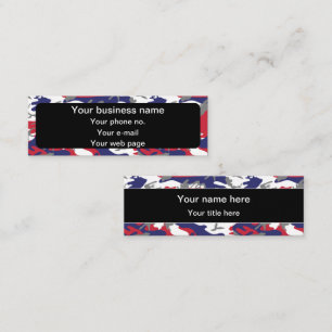 Camouflage, Blue White Red Grey, Military, Army Mini Business Card