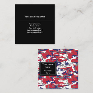 Camouflage, Blue White Red Grey, Military, Army Square Business Card