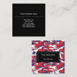 Camouflage, Blue White Red Grey, Military, Army Square Business Card