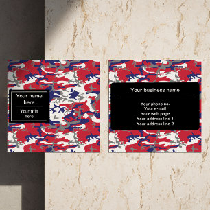 Camouflage, Blue White Red Grey, Military, Army Square Business Card