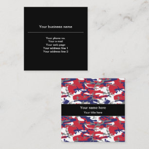 Camouflage, Blue White Red Grey, Military, Army Square Business Card