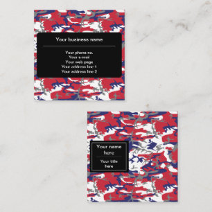 Camouflage, Blue White Red Grey, Military, Army Square Business Card