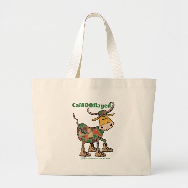 Camouflage Bull Large Tote Bag (Front)