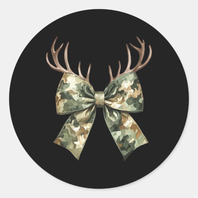 Camouflage Camo Coquette Bow Hunting Deer Hunter W Classic Round Sticker (Front)