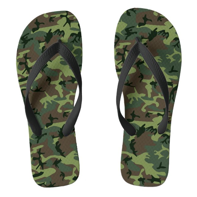 Camouflage Camo Green Brown Pattern Jandals (Footbed)