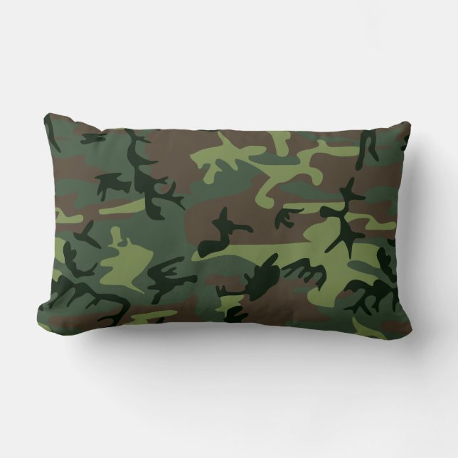 Camouflage Camo Green Brown Pattern Lumbar Cushion (Front)