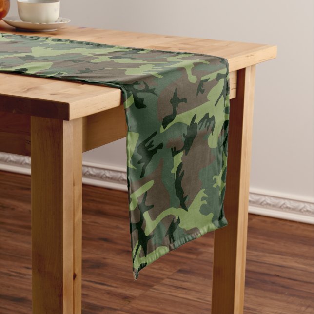 Camouflage Camo Green Brown Pattern Medium Table Runner (In Situ)