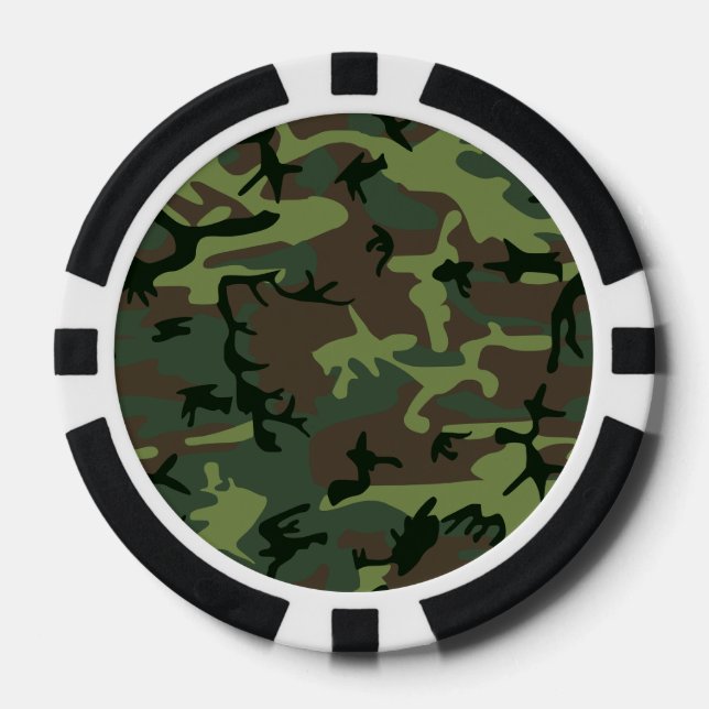 Camouflage Camo Green Brown Pattern Poker Chips (Front)