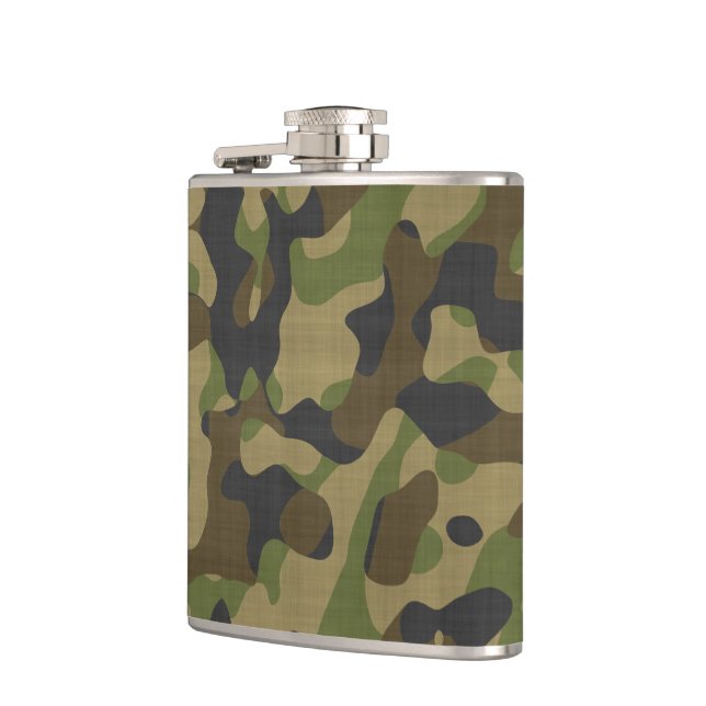 Camouflage, Camo, Military, Hunters Pattern Hip Flask (Left)