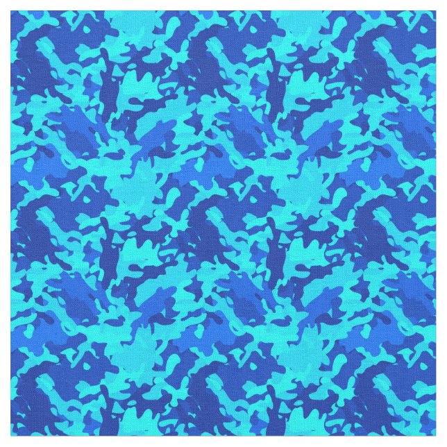 Camouflage Camo Print Blue Fabric (Close Up)