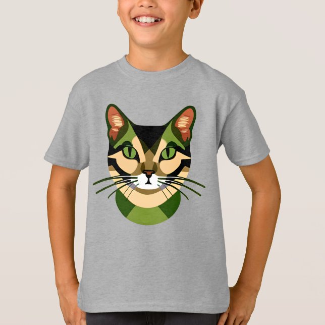 Camouflage Cat Portrait Kid's Tee    (Front)