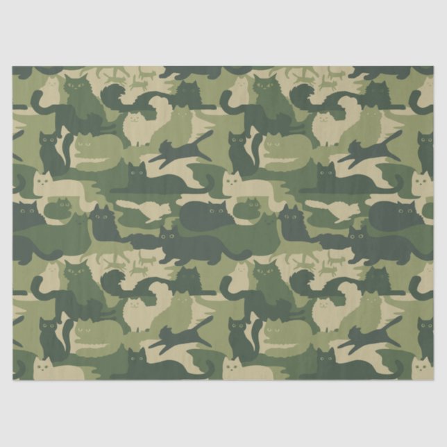 Camouflage Cats Pattern Army Green Kitty Cats Camo Tissue Paper (Front)